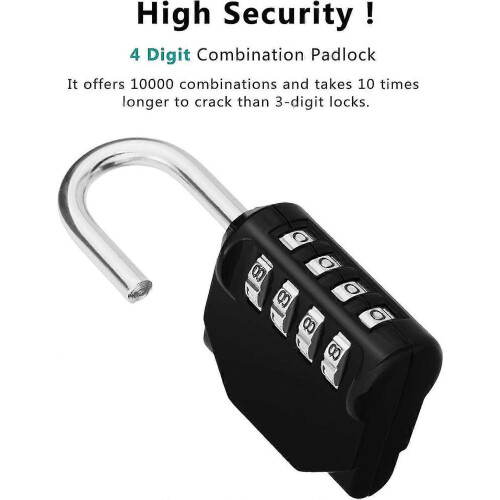 4-Digit Code Padlock, Locker Padlock compatible with Sports, School, College Locker Room, Code Padlock compatible with Locker, Gar 1