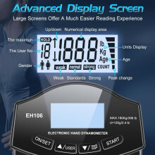 Medidor de fuerza de agarre, dinamómetro digital de mano de 180 kg (396 lbs) con pantalla LCD y USB.