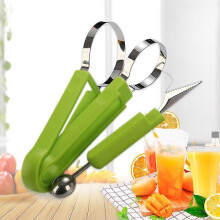 Set di 2 scavini per melone, 4 in 1 scavino per frutta in acciaio inossidabile con rimozione semi e taglierina, scavino per melone a d