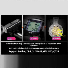 (Rood) Draadloze GPS-fietscomputer 3-in-1: snelheidsmeter, fietslamp en claxon van 120 dB
