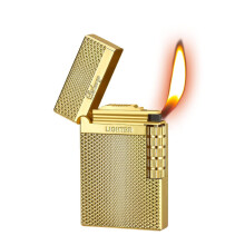 Refillable Butane Lighter with Traditional Soft Flame, Side Wheel, Frosted Surface and Adjustable Flame (Gold)——NO GAS INCLUDED