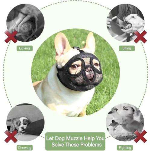 French Bulldog Breathable Mesh Muzzle for Short Snout Dogs, Adjustable Soft Dog Muzzle to Prevent Biting 1
