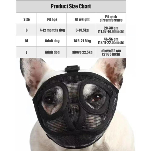 French Bulldog Breathable Mesh Muzzle for Short Snout Dogs, Adjustable Soft Dog Muzzle to Prevent Biting 2