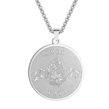 Stainless Steel Amor Fati Pendant Necklace for Women Men Locket Philosophy Keepsake Mori Stoic Necklace Silver