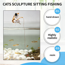 7 StüCk Katzen-Angelfigur, Katzen-Skulptur, Sitzend und Angelnd, Kleine SüßE Katzen, Kunstharz-Ornament, Dekorative Einrichtung