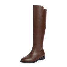 Knee Boots Women Flat RoundedToe Stretchy Side Zipper Dress Tall Boot 7.5 UK Brown