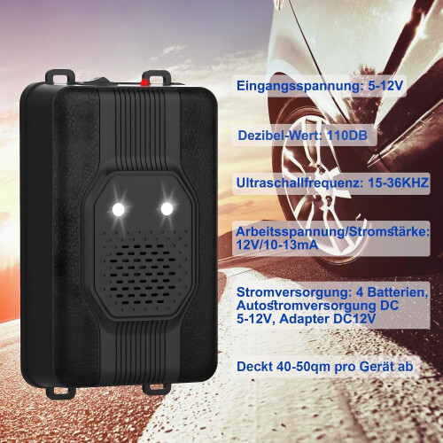 Ultrasonic Marten Deterrent with LED, Coverage 4050 m, Flexible Power, 1 Piece 2