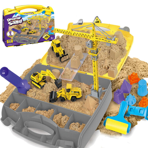 Construction Site Sand Case with 1000 g Sand, 3 Mini Vehicles and 6 Moulds