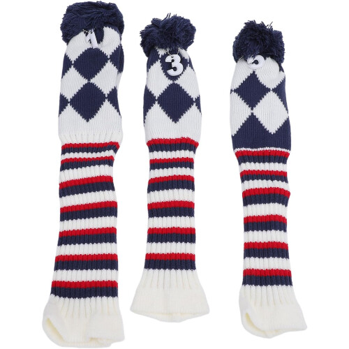 Elegant Knitted Golf Club Head Cover with Pattern, Durable Wool Covers 2