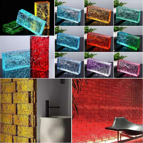 Glass blocks, Transparent solid glass blocks, Rectangular glass block with ice crystal pattern 1