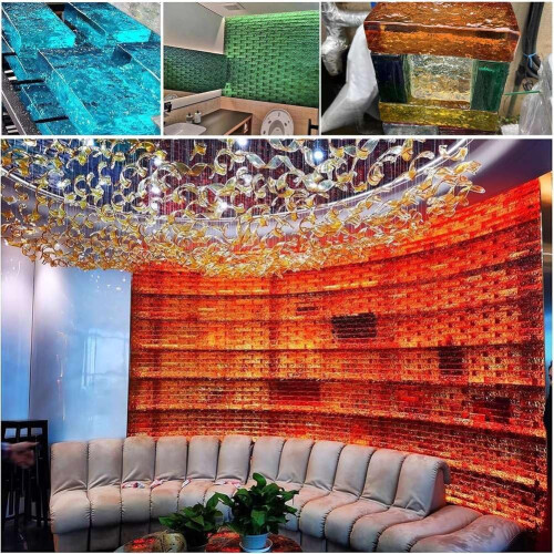 Glass blocks, Transparent solid glass blocks, Rectangular glass block with ice crystal pattern 2