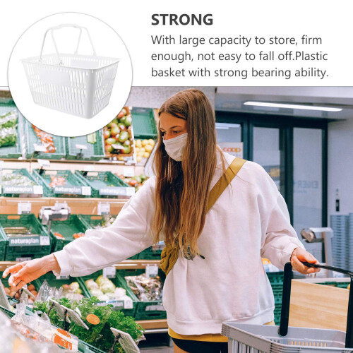 Plastic Shopping Basket 18L White Rectangular with Foldable Handles for Storage and Organization 2