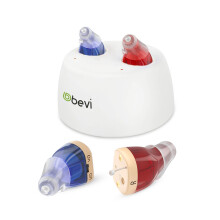 Hearing Aids for Seniors Rechargeable with Noise Cancelling, Invisible CIC Design, 24H Battery, 1 Pair Red Blue