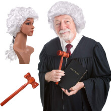 White Judge Wig and Wooden Gavel Set for Halloween Lawyer Costume Accessories Adults