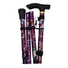 Folding Compact Walking Stick Purple Flowers Extendable Folding Walking Stick Height Adjustable with Bracelet and Rubber Sleeve for Home and Travel