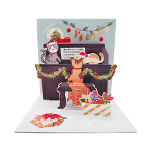 Carte de voeux piano chat 3D vacances avec impression quadrichrome pour occasion spéciale