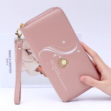 (Pink)Elegant Solid Color Long Wallets For Ladies With Pu Interior And Retro Style
