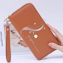 (Brown)Elegant Solid Color Long Wallets For Ladies With Pu Interior And Style Retro