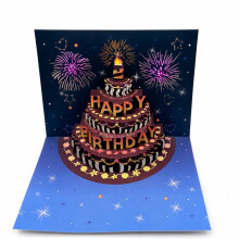 Carte d'anniversaire 3D illuminée avec musique et feux d'artifice pour cadeau quotidien