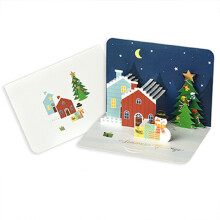 (House)Carte papier cheminée de Noël avec embellissements feuille d'or voeux saisonniers