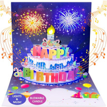 (Fireworks Cake)Hanrafted Kraft Paper Greeting Card With Fireworks And Music For Gift Holiday