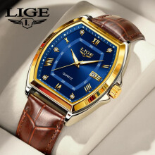 (Silver) LIGE Men Watches Luxury Original Top Brand Leather Waterproof Luminous Diamond Dial Date Men's Quartz Watch