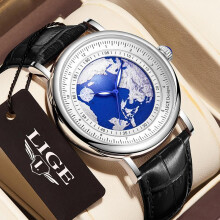 (Black, pack-2) 2023 LIGE Mens Watches Fashion Blue Planet Creative Earth Quartz Wristwatch Leather Sport Watch for Men Clock +Box