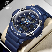 (Black) FOXBOX Fashion Men Watch Sport Casual Luminous Waterproof Dual Display Men's Digital Watch