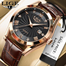 (Black) LIGE Men's Watches Top Brand Luxury Leather Casual Sports Quartz Watches Luminous Waterproof Military Men's Watches