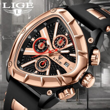 (Blue) LIGE Creative Fashion Men Quartz Watch Top Brand Triangle Dial Leisure Watch Night Glow Waterproof Sports Chronograph