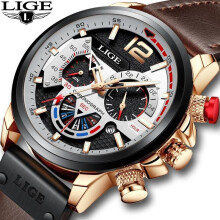 (Black) LIGE 2022 New Fashion Mens Leather Quartz Watch For Men Top Brand Luxury Wristwatch Waterproof Sport Clock+Box