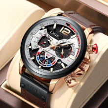 (Silver) LIGE 2022 New Fashion Mens Leather Quartz Watch For Men Top Brand Luxury Wristwatch Waterproof Sport Clock+Box
