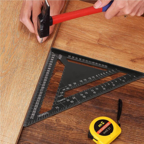 (Noir, 14 inch) Metric Triangular Ruler Aluminum Alloy - Double Scale Square Protractor for Technical Drawing and Engineering 1