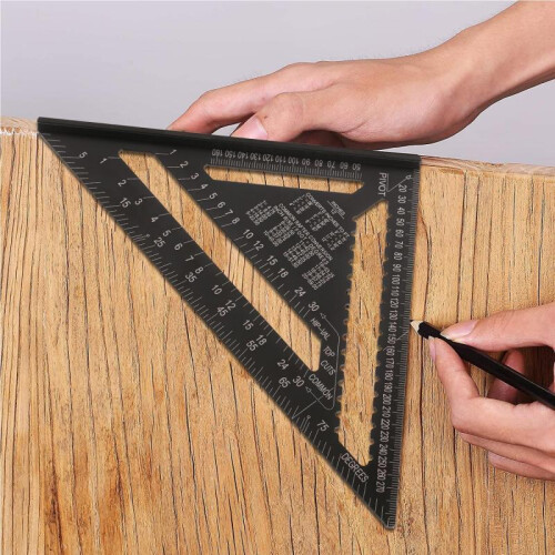 (Noir, 14 inch) Metric Triangular Ruler Aluminum Alloy - Double Scale Square Protractor for Technical Drawing and Engineering 2