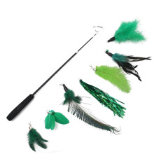 Cat Teaser Wand Set – Retractable Feather Toy Stick with 7 Replacement Heads & Bell