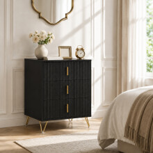 HOMCOM Modern 3 Drawer Dresser with Metal Legs and Steel Handles, Black