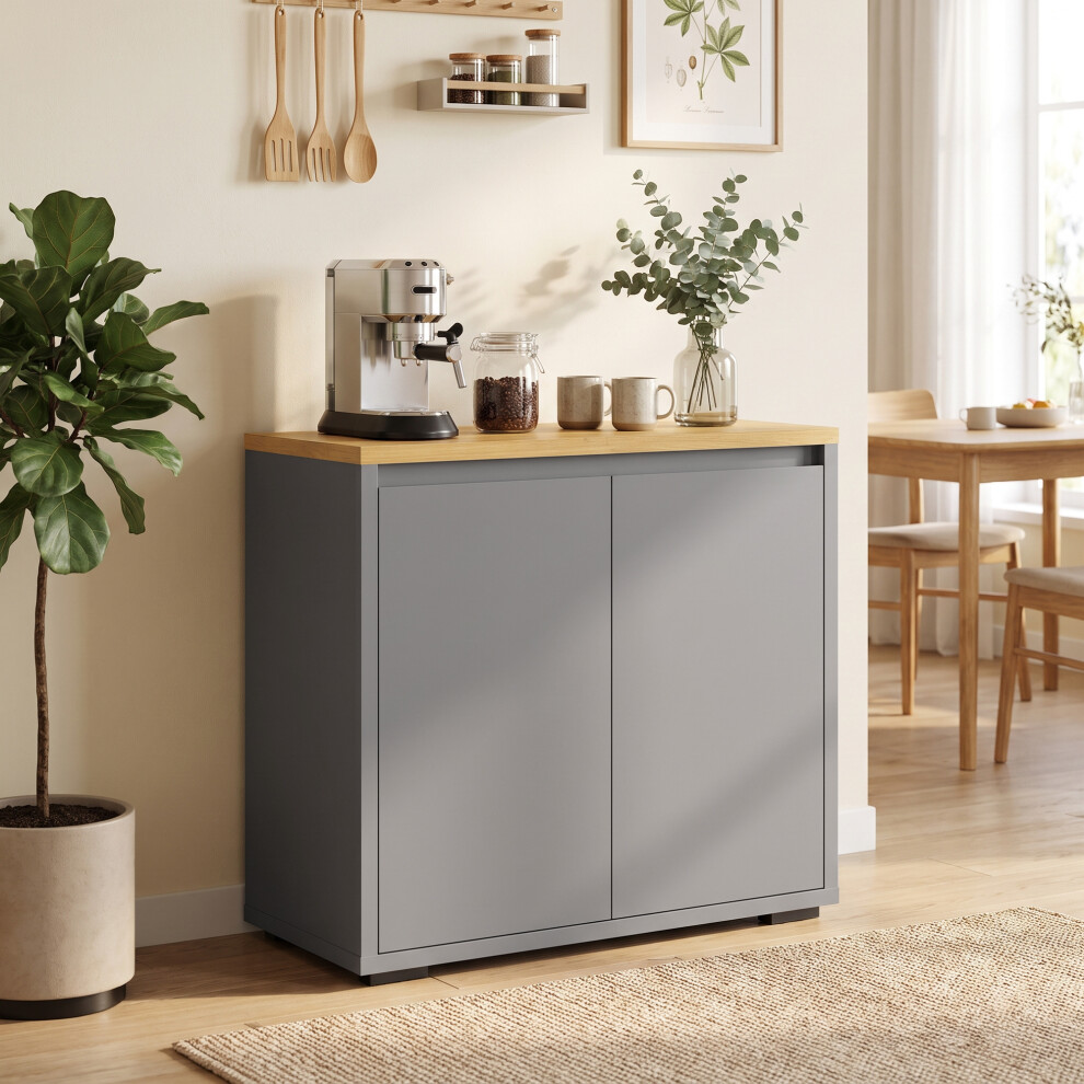 Homcom Kitchen Sideboard, Storage Cabinet With Double Doors, Grey