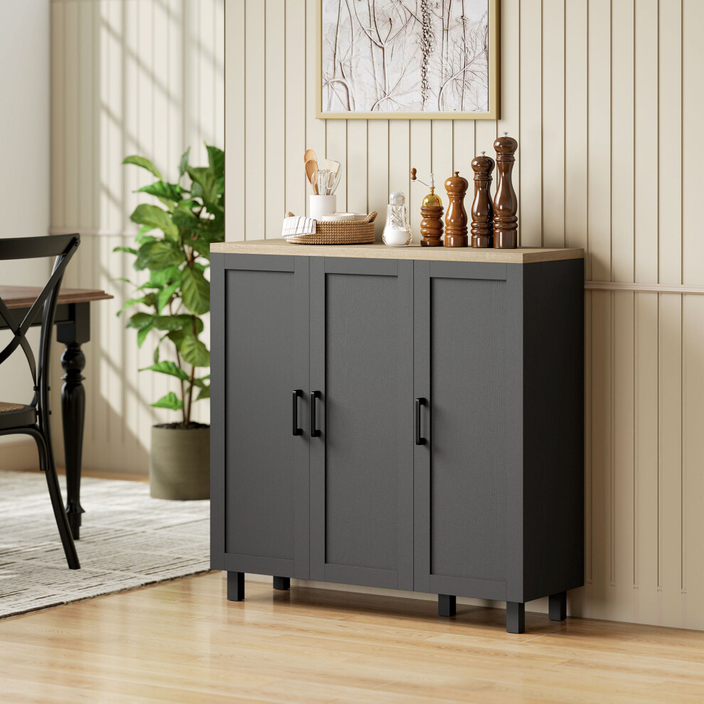 Homcom Sideboard Buffet Cabinet With 3 Doors And Adjustable Shelves, Black