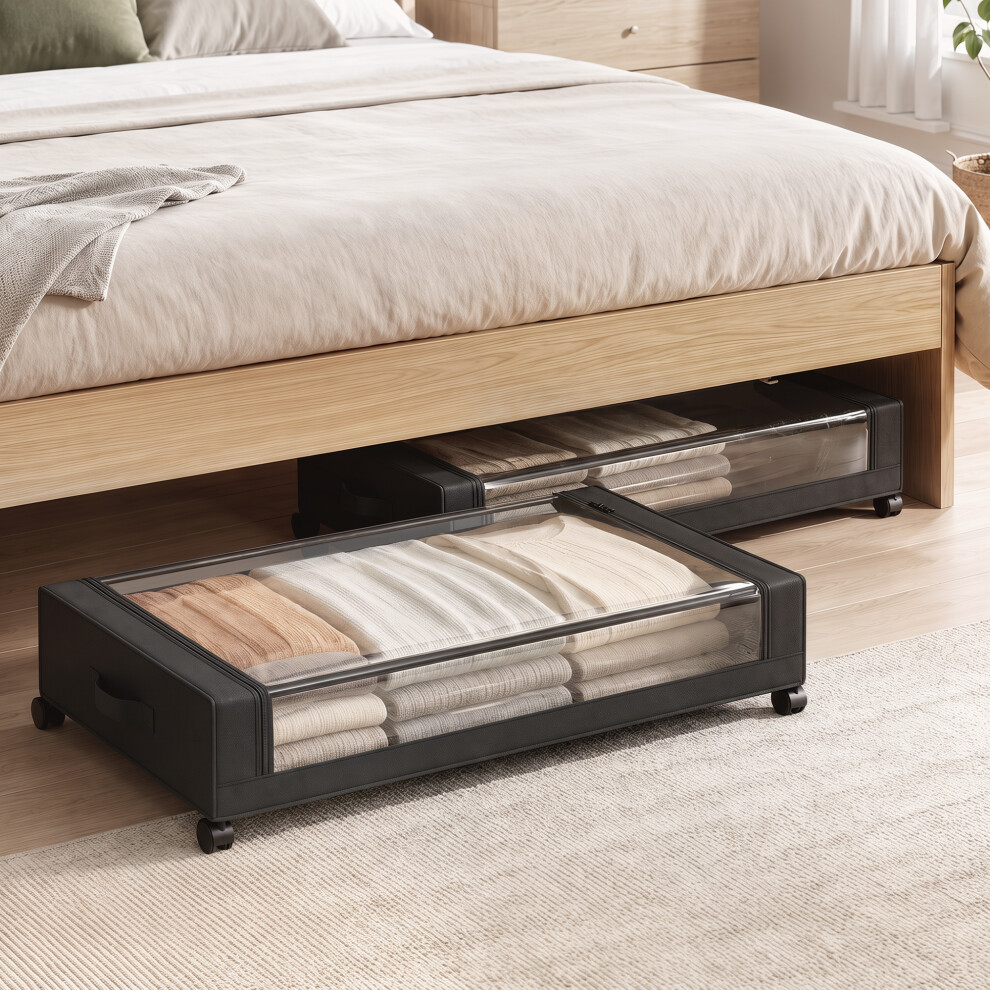 Homcom 40L Under Bed Storage On Wheels, 2 Pack Under Bed Drawers, Black