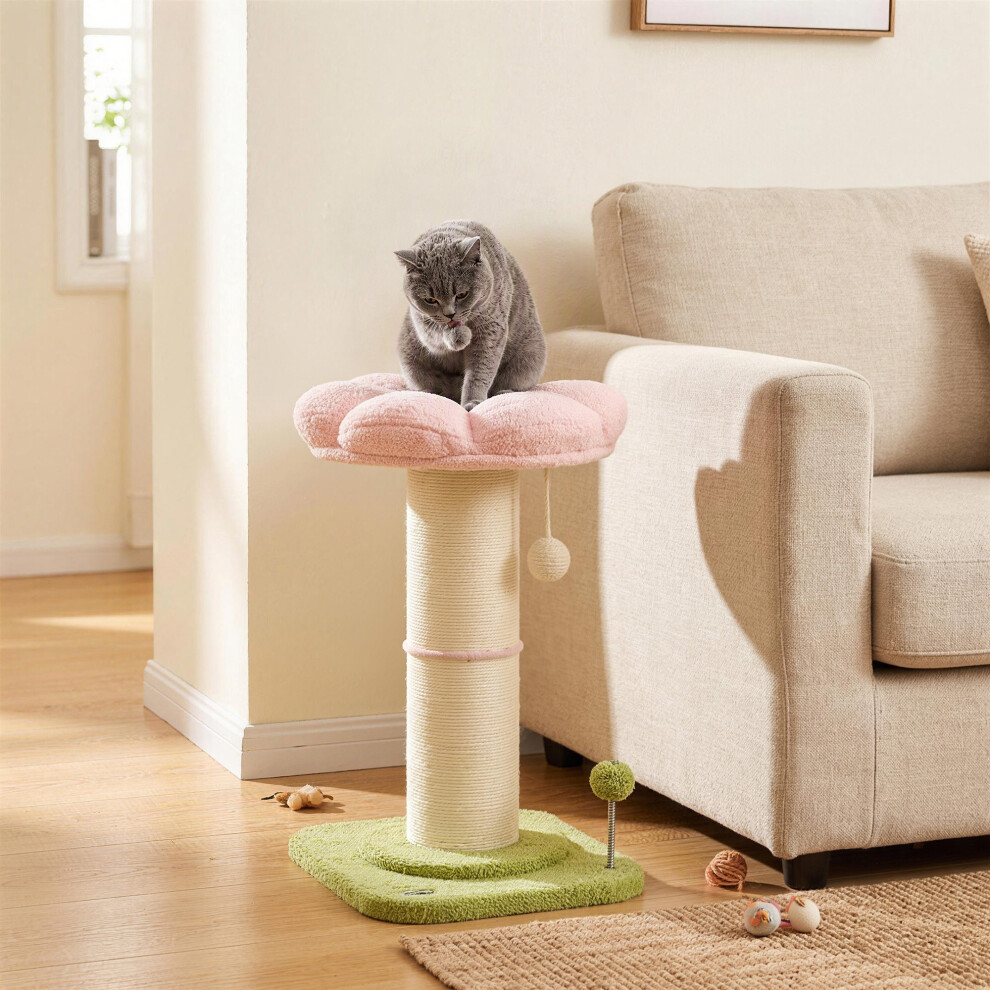 Pawhut Cat Tree, Flower Cat Scratching Post With Thick Sisal Post, Pink