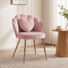 HOMCOM Accent Chair with Heart Pillow Velvet Upholstered Lotus Back Pink