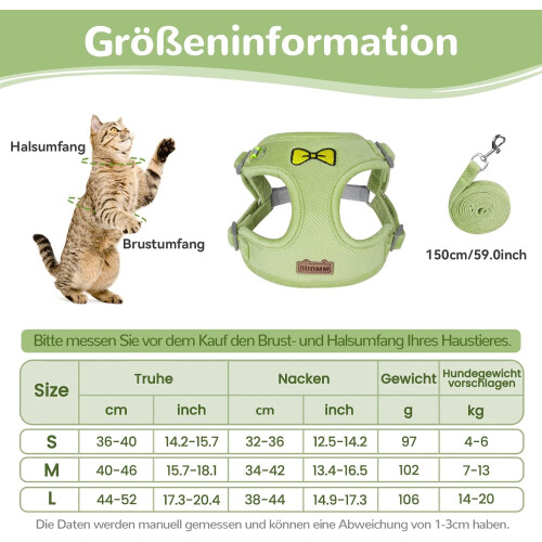 Adjustable Cat Harness & Leash Set – Escape-Proof Polyester Harness for Kittens & Dogs 1