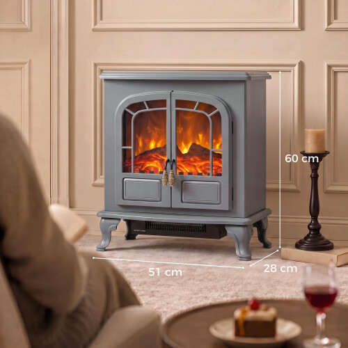 Homcom HOMCOM Free standing Electric Fireplace Stove LED Fire Flame Effect Grey 2