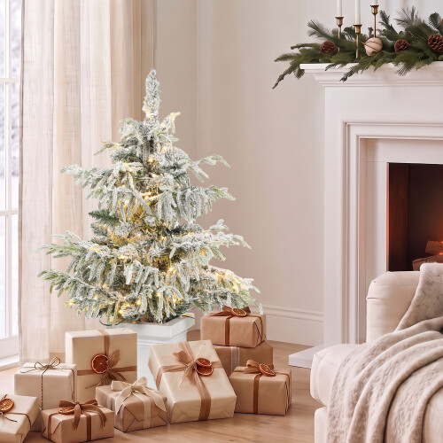 Homcom HOMCOM 3ft Prelit Flocked Christmas Tree with 8 Modes, Remote, Green White