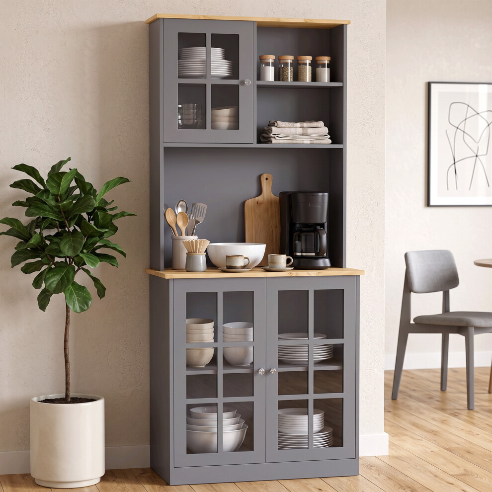 Homcom Kitchen Pantry, Buffet Hutch With 3 Storage Cabinets, Grey