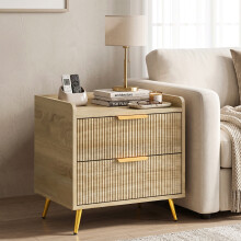 HOMCOM Bedside Table with 2 Drawers, Natural Wood Finish