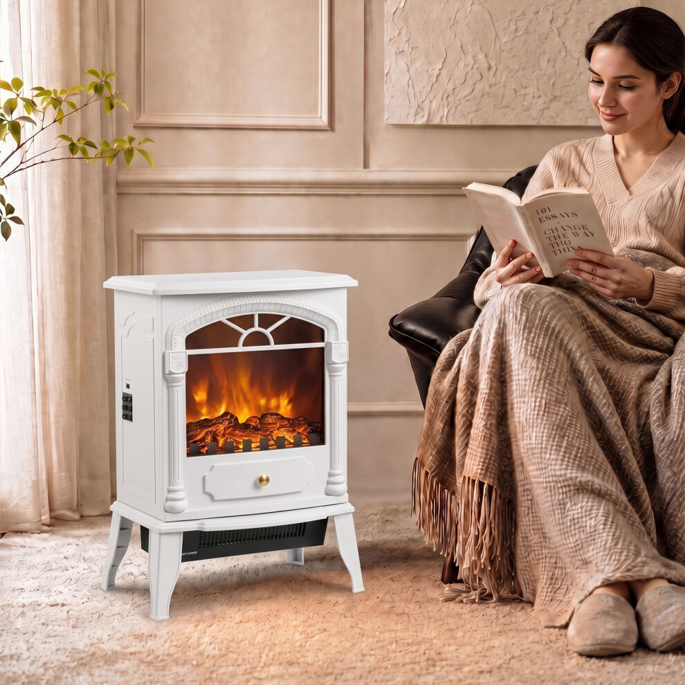 Homcom Freestanding Portable Fireplace With Adjustable Thermostat, White