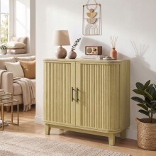 HOMCOM 80cm Modern Sideboard with 2 Curved Doors and Adjustable Shelf, Oak