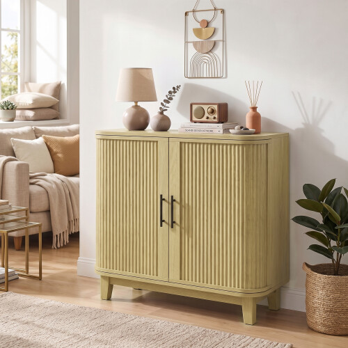 Homcom HOMCOM 80cm Modern Sideboard with 2 Curved Doors and Adjustable Shelf, Oak