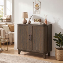 HOMCOM Sideboard with 2 Curved Doors and Adjustable Shelf, Dark Walnut